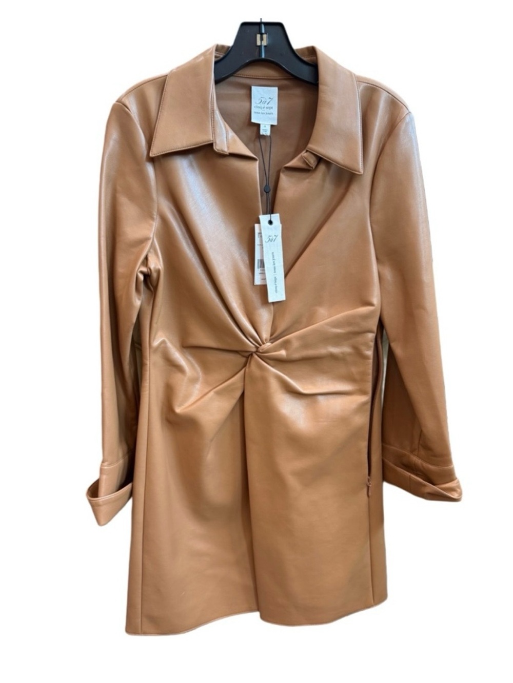 cinq a sept Camel Twist-Front Faux Leather Mini Dress